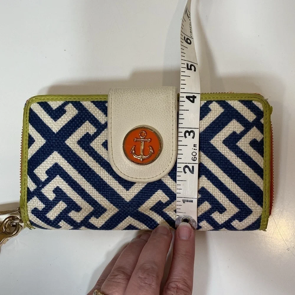 Spartina‎ 449 Haig Point Yacht Club Linen Wristlet Navy Cream, Orange, and Green